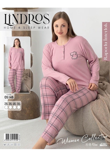 Lindros Kadın Pamuk'lu Düğme Yaka Raporlu İnterlok Kışlık Battal Pijama Takımı 05148 - 1 Adet Pudra Lindros Kadın Pamuk'lu Düğme Yaka Raporlu İnterlok Kışlık Battal Pijama Takımı 05148 - 1 Adet Pudra
