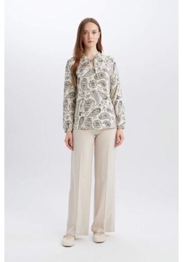 DeFacto Regular Fit Bağcıklı Yaka Desenli Uzun Kollu Bluz N1809AZ25SPBK81