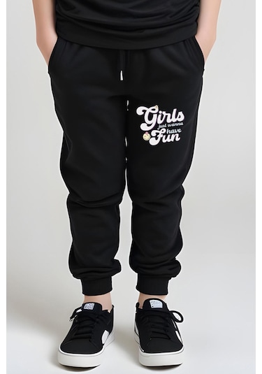 Fyk Kids Kız Çocuk Yuvarlak Yaka Baskılı Girls Fun Alt-üst Pijama Takımı Siyah