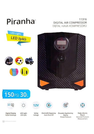 Piranha 11316 Dijital Hava Kompresörü 150psı-30l