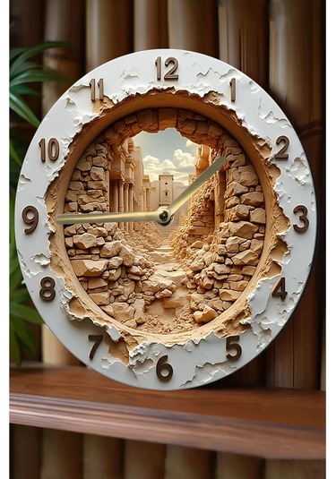 Sessiz Yuvarlak Ahşap Duvar Saati, Kuvars Hareketli 3d Görünümlü 2d Saat Sdw077 Renkli