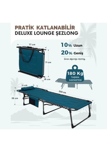 Kingcamp Magnolia B20 Premium 7 Kademeli Katlanır Dolgulu Şezlong Blue Mavi