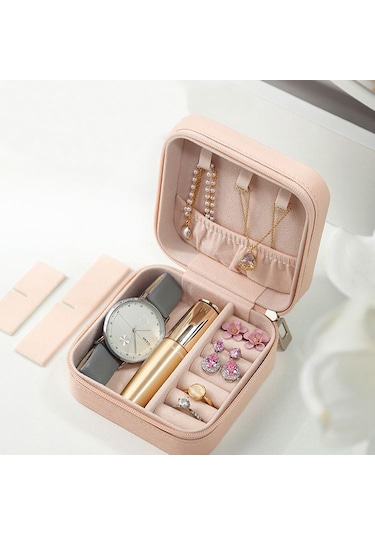 Chavin Pembe Deri Seyahat Yüzük Küpe Kolye Takı Kutusu st1-64pm Pembe