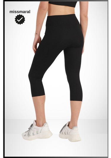 Kadın Siyah Yüksek Bel Toparlayıcı Kapri Tayt Dar Paça Karyoka Dikiş Detaylı Capri 1020 SiYAH