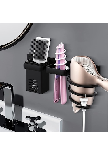 Lichen Saç Kurutma Makinesi Depolama Rafı, Banyo Saç Bakımı Siyah