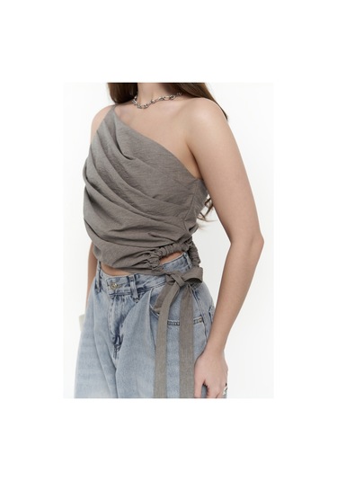 Calista Bağlamalı Gri Crop Gri