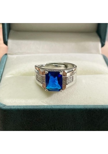 Novahub Beyaz Cellacity Klasik 925 Ayar Gümüş Yüzük Kadınlar İçin Mavi Safir Değerli Taşlar İle Açık Ayar Boyutu Gümüş Güzel Takı Hediye - Standart Beyaz