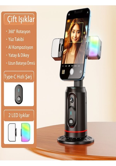 360 Yüz Takipli Rgb Işıklı Profesyonel Gimbal Tripod Telefon Sabitleyici Fotoğraf & Video