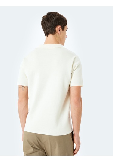 Koton Pamuklu V Polo Yaka Kısa Kollu Triko Kazak Ekru 5sam70005ht Ekru