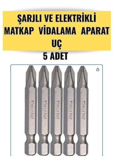 5 Adet - Ph2 Boy 50 Mm Bits Uç- Şarjlı Elektrikli Matkap Vidalama Aparatı