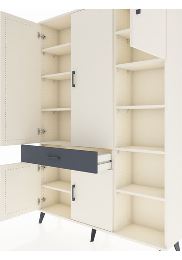 Arges Dolap 10 Raflı Tek Çekmeceli 5 Kapaklı 132x30x195 Aytaşı-aytaşı/antrasit Aytası/antrasıt