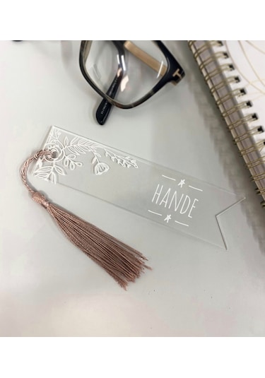 Pleksi İsme Özel Desenli Kitap Ayracı Beyaz-Tek Adet