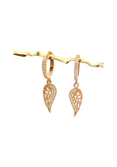 Melek Kanadı Figürlü Rose Gümüş Küpe