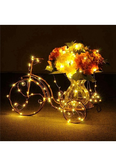 Skycity Müzik Ve Ses Kontrollü Bakır Tel Led Işık Zinciri 10m 100 Işık, 12 Modlu, Akıllı Zamanlayıcı, Uzaktan Kumanda, Sıcak Beyaz, Pillerle Çalışır, Festivite Dekorasyonu Sıcak Beyaz