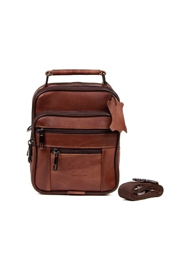 Newish Polo Erkek Taba Hakiki Deri Çelik Kasalı Omuz Ve El Çantası 15x19cm New274 Taba