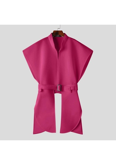 Incerun Erkek Stand Yaka Kolsuz Asimetrik Pelerin Yelek Gül