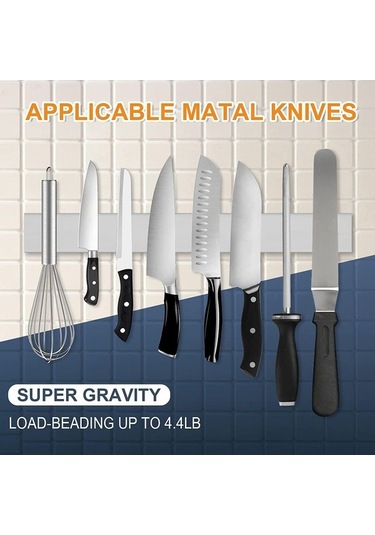 Pazly 16 Paslanmaz Çelik Manyetik Bıçak Tutucu, Mutfak Bıçak Şerit Bloğu, Duvar Montajlı Gümüş