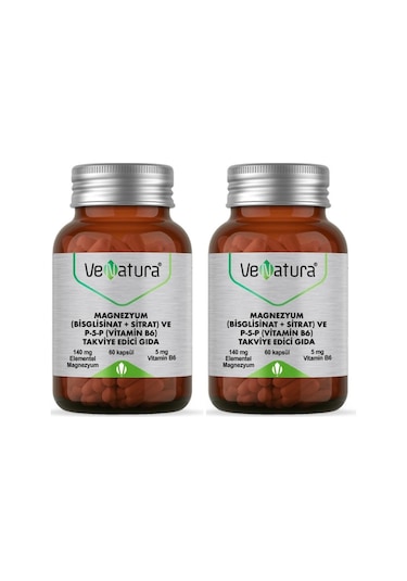 Venatura Magnezyum Bisglisinat + Sitrat ve P+5+P Vitamin B6 2 x 60 Kapsül