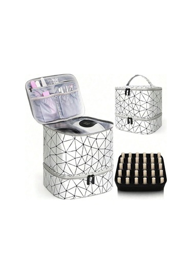 Reedark Çift Katmanlı Taşınabilir Tırnak Bakım Çantası - 30 Oje Şişesi Kapasiteli, Su Geçirmez Pu Kumaş Gümüş