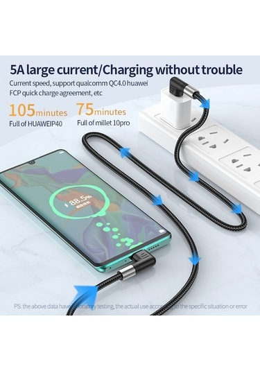 Moly İos Uyumlu 15 Serisi A9 0.5m Dirsek Açılı 5a 100w Hızlı-c Tip-c Naylon Örgülü 480mbps Veri Kablosu