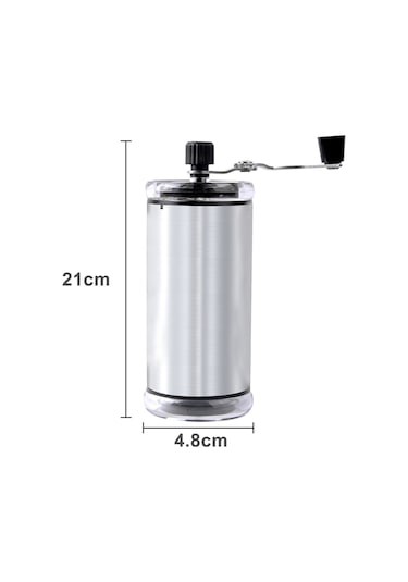 Youtek Manuel Fincan Değiştirici: Çelik Paslanmaz + Akrilik, Ayarı Kolay Kuru Malzeme Öğütücü, Şeffaf Depo Kutusu Gümüş