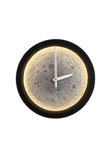 Ay Yüzeyi Temalı Işıklı Dekoratif Duvar Saati Beyaz