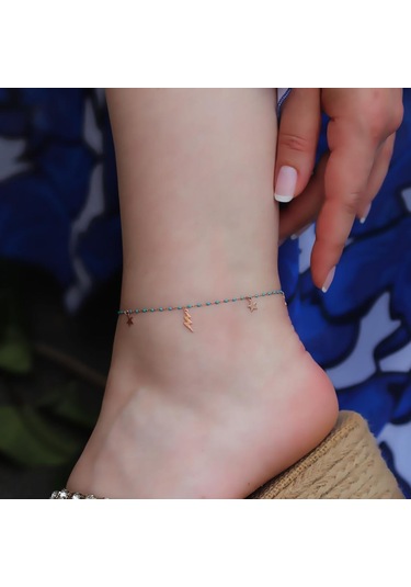 Mini Turkuaz Taşlı Figürlü Rose Gold Kaplama Gümüş Halhal Gümüş