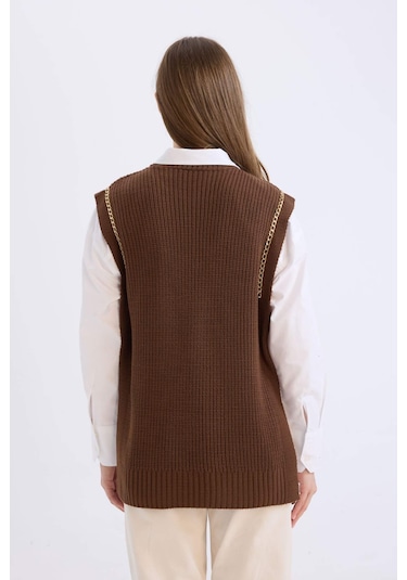 Defacto Yarım Balıkçı Yaka Basic Düz Yan Yırtmaçlı Süveter D5022ax24aubn585 Kahve