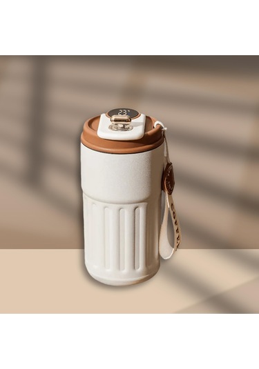 Akıllı Led Sıcaklık Göstergeli Çelik Termos/mug-400 Ml Krem