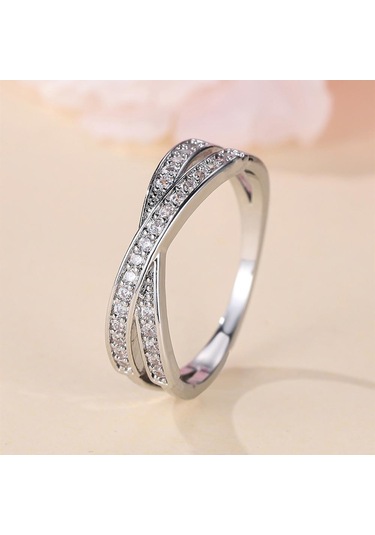 Altın&beyaz Basit Gümüş Renk X Şekli Çapraz Parmak Yüzük Kadınlar İçin Göz Kamaştırıcı Kübik Zirkonya Basit Şık Kadın Yüzükler 13 Çok Renkli