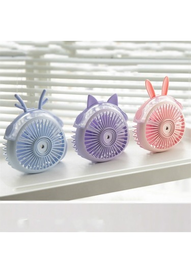 Masaüstü Katlanır Sprey Mini Fan Karikatür Nemlendirme Su Jeti Fan Mavi