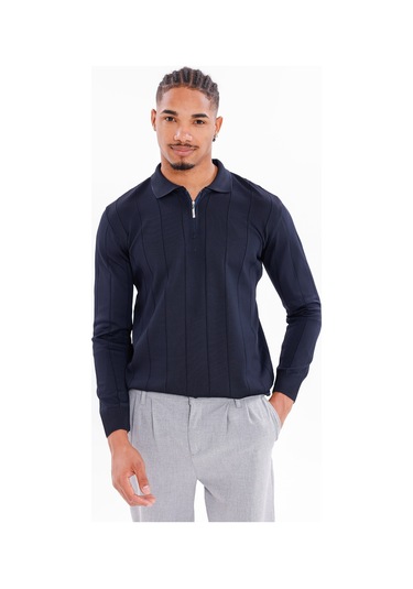 Monox Erkek Yarım Fermuarlı Polo Yaka Triko Kazak Lacivert