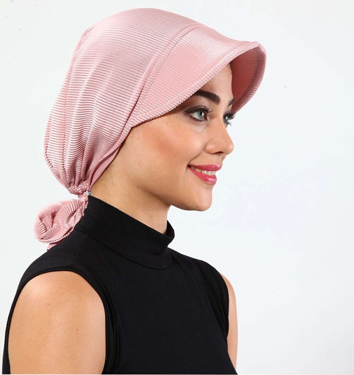 Plise Şapka Pudra Hazır Türban Tesettür Havuz Bonesi Pudra