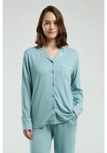 Pierre Cardin Kadın Yeşil Gömlek Pijama Takım Yeşil