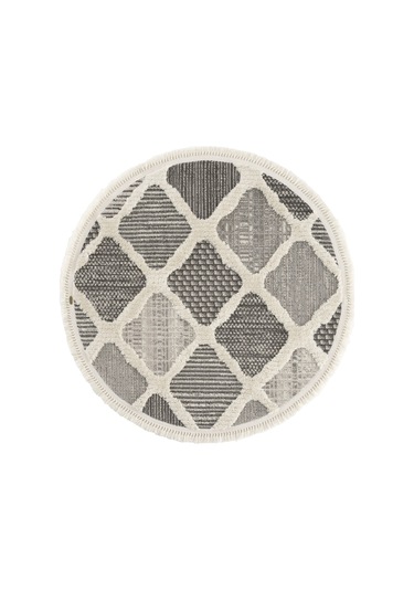 Cool Halı Sakura 2202 Gri Hav Toz Vermez Etnik Desenli Modern Bukleli Yuvarlak Salon Halısı