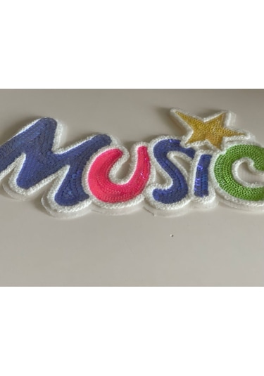 24x13 Cm Renkli Music Yıldızlı Yazılı Aplike Renkli