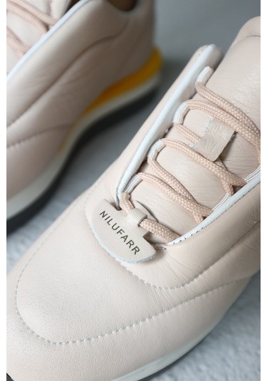 Balla Pudra Hakiki Deri Kadın Sneaker-Pudra