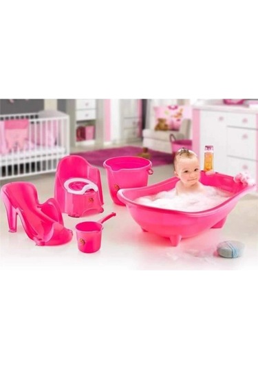 5 Parça Oturaklı Bebek Bakım Yıkama Seti Pembe Çok Renkli
