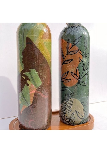 Modern Tasarımlı Kadın Desenli Renkli 750 Ml Zeytinyağı Sıvıyağ Ş