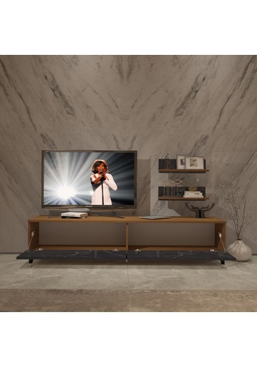Decoraktiv Eko 4 Mdf Std Silver Tv Ünitesi Tv Sehpası Ceviz - Siyah Mermer