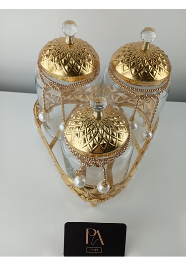 Çay Kahve Şekerlik Kavanoz Sunumluk Söz Nişan Kız İsteme Çikolatalık Dekoratif Obje Biblo Süs Eşya Üçgen Gold