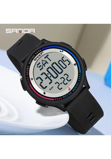 Primepickings Beyaz Erkek Spor Dijital Saati Su Geçirmez Led Ekran Alarm Kronometre Diğer