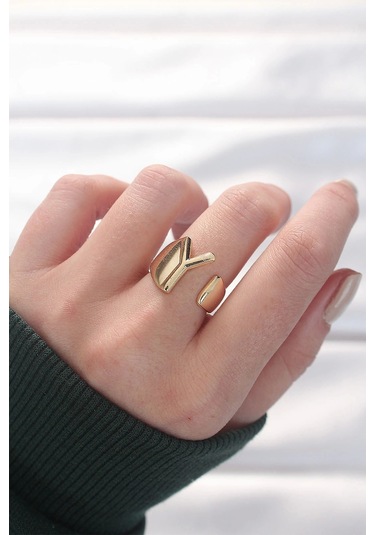 Y Harfli Altın Renk Ayarlanabilir Yüzük Çok Renkli