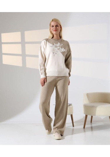 Renk Bloklu Triko Takım Vizon