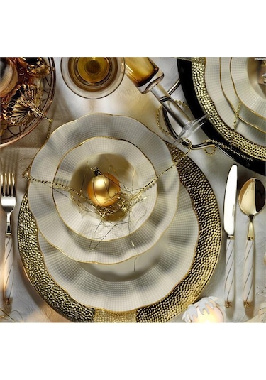 Kütahya Porselen 24 Parça Milena Krem Fileli Yemek Takımı