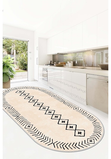 West Home Dijital Baskı Yıkanabilir Kaymaz Taban Leke Tutmaz Bej Oval Mutfak Halısı Salon Halısı Ve Yolluk Wh 375 Beige Oval