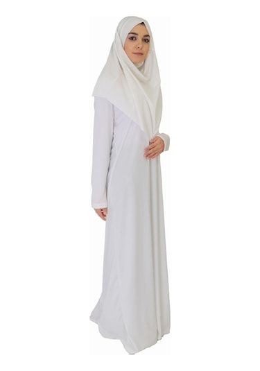 Beyaz Fermuarsız Namaz Elbisesi Beyaz