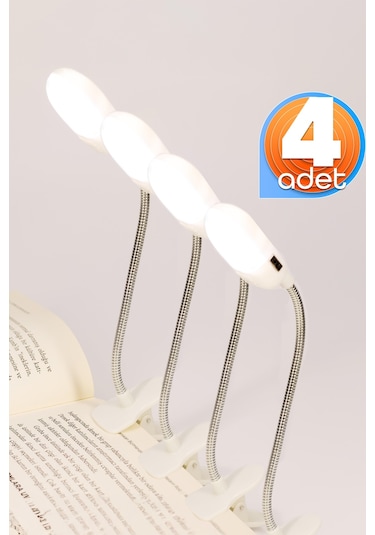 4 Adet Kitap Okuma Işığı Mandallı Çok Fonksiyonlu Led Mini Çalışma Lambası Pilli Spiral Gövde 168b Beyaz