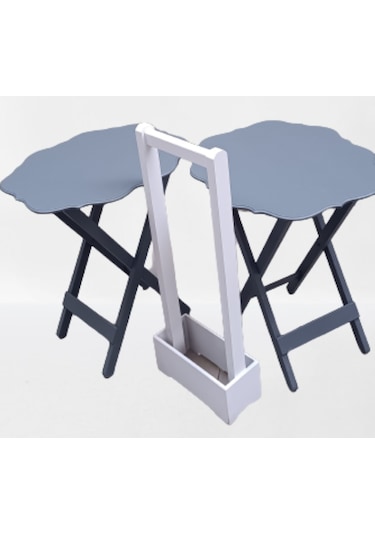 Çanta Zigon Sehpa Yonca Model İkili Takım Ahşap Mdf Gri Renk Uyumu El Yapımı