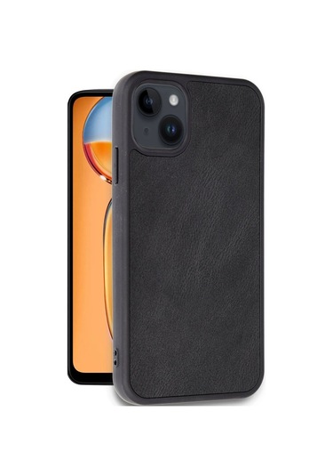 Apple, Uyumlu iPhone 15 Kılıf Aras Deri Kapak - Siyah
